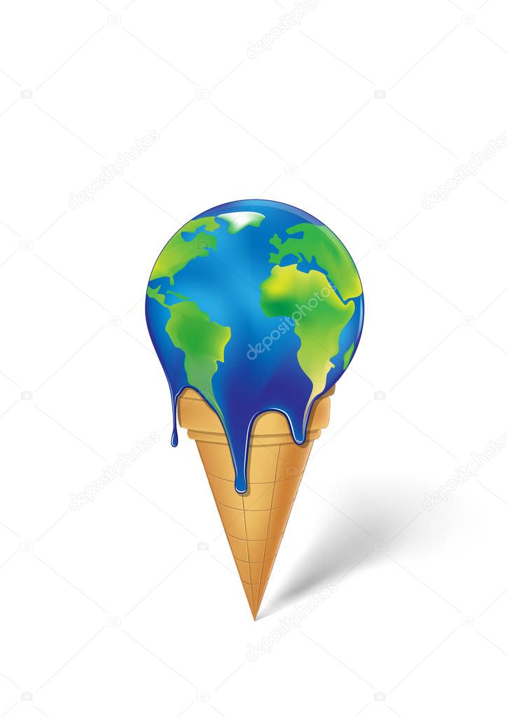 earth  ice cream is melting isolated on a white background vertical vector illustration
