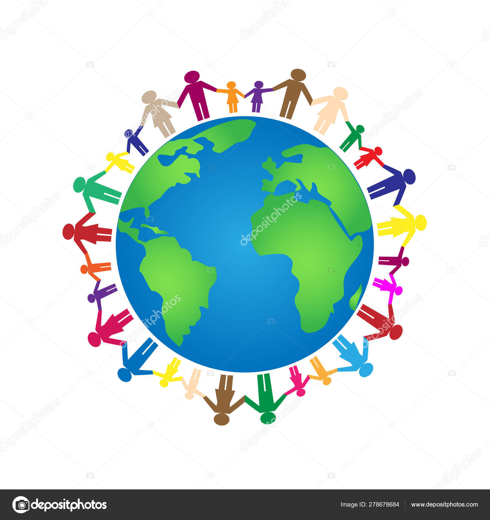 Color Paper People Earth Isolated White Background Square Vector ...