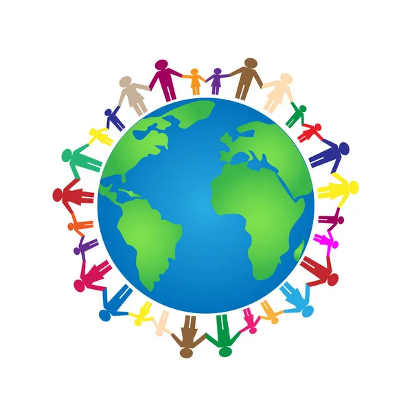 beyaz bir arka plan kare vektör illüstrasyon izole dünya etrafında renkli kağıt insanlar