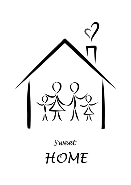 Zoete Home Poster Familie Eenvoudige Doodles Een Huis Geïsoleerd Een Vectorbeelden