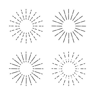 Vintage güneş patlaması, ışık ışınları, atoise kıvılcım vektör desi seti
