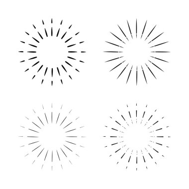 Vintage güneş patlaması, ışık ışınları, atoise kıvılcım vektör desi seti