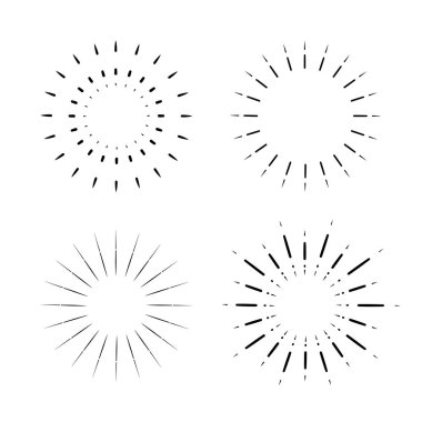 Vintage güneş patlaması, ışık ışınları, atoise kıvılcım vektör desi seti