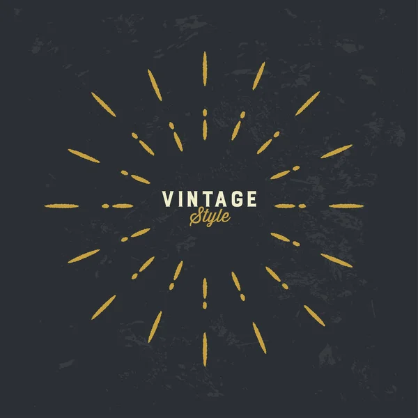 Vintage oro sunburst elemento de diseño vectorial en grunge respaldo oscuro — Vector de stock