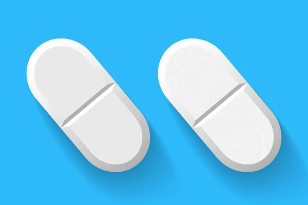 Reális Fehér Tabletták Tablettát Elszigetelt Háttér Vektoros Illusztráció Gyógyszer — Stock Vector