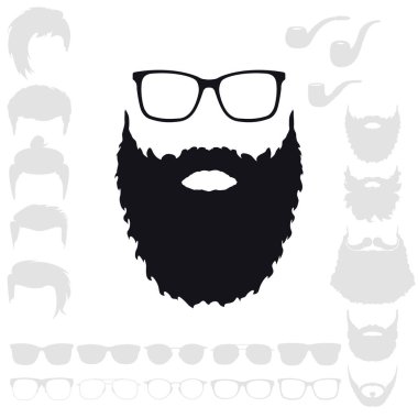 Hippi moda ayarlayın. Sakallı yüzü Avatar silueti. Saç kesimi, B