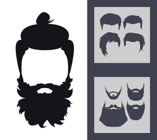 Hipster Fashion Set Bearded Face Avatar Silhouette Haircuts Beards Glasses — Stock Vector