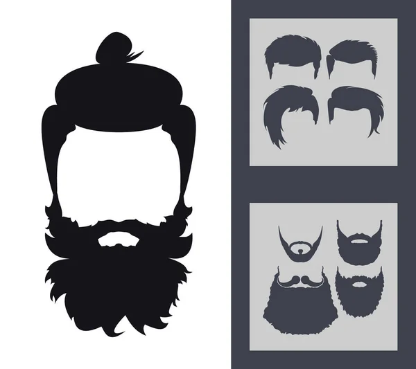 Hipster Fashion Set Silueta Avatar Cara Barbuda Cortes Pelo Barbas — Archivo Imágenes Vectoriales