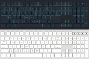 Computer Keyboard Vector Isolated. Gray and White Version. Top View clipart