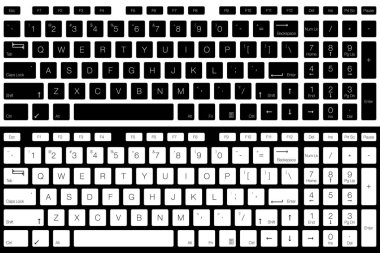 Bilgisayar klavye vektör izole. Siyah beyaz versiyonu. Üstten görünüm