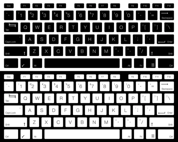 Ordenador Teclado Vector Aislado Versión Blanco Negro Vista Superior — Vector de stock