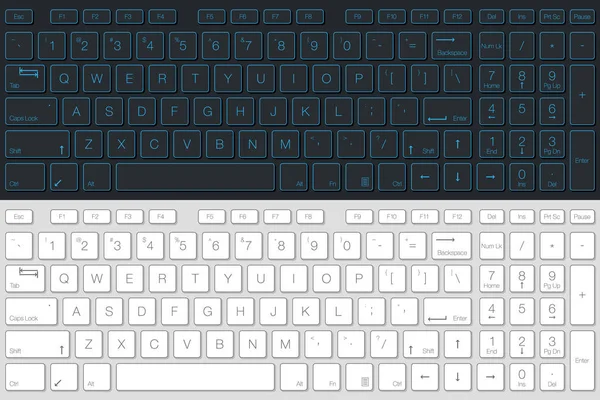 Computer Keyboard Vector Isolated Gray White Version Top View — Stock Vector