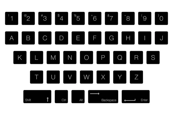 Teclado Vetorial Teclas Letras Computador Botões Pretos Isolados Ordem Alfabética — Vetor de Stock
