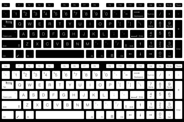 Computer Keyboard Vector Isolated Black White Version Top View — Stock Vector
