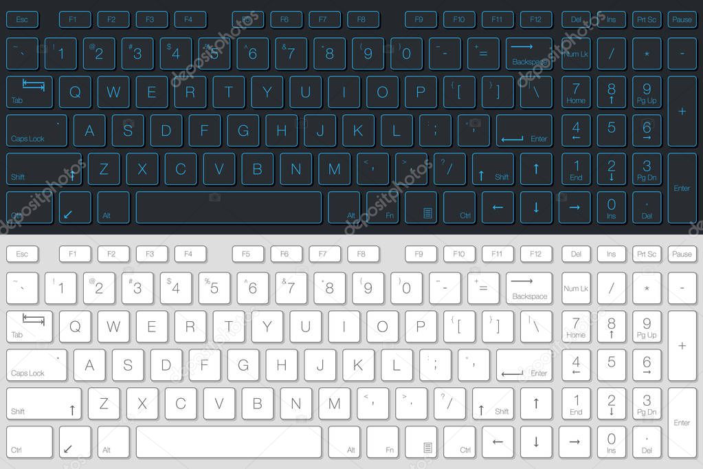 Computer Keyboard Vector Isolated. Gray and White Version. Top View