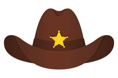 Kahverengi Şerif şapka simgesi. Vektör yalıtılmış nesne. Önden görünüm. Vahşi Batı sembolü