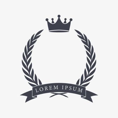 Heraldic Wreath Icon with Copy Space and Ribbon for Inscription. Honor or Quality or Reward Symbol. Vector Isolated Silhouette