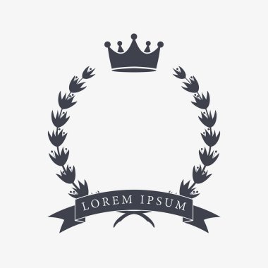 Heraldic Wreath Icon with Copy Space and Ribbon for Inscription. Honor or Quality or Reward Symbol. Vector Isolated Silhouette
