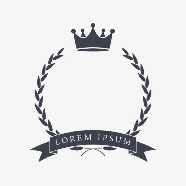 Heraldic Wreath Icon with Copy Space and Ribbon for Inscription. Honor or Quality or Reward Symbol. Vector Isolated Silhouette