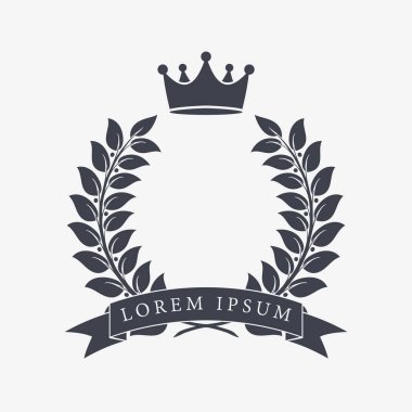 Heraldic Wreath Icon with Copy Space and Ribbon for Inscription. Honor or Quality or Reward Symbol. Vector Isolated Silhouette