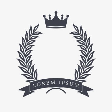 Heraldic Wreath Icon with Copy Space and Ribbon for Inscription. Honor or Quality or Reward Symbol. Vector Isolated Silhouette