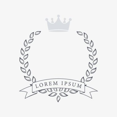 Heraldic Wreath Icon with Copy Space and Ribbon for Inscription. Honor or Quality or Reward Symbol. Vector Isolated Silhouette