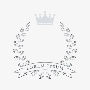 Heraldic Wreath Icon with Copy Space and Ribbon for Inscription. Honor or Quality or Reward Symbol. Vector Isolated Silhouette