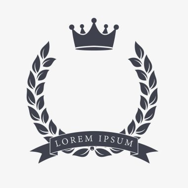 Heraldic Wreath Icon with Copy Space and Ribbon for Inscription. Honor or Quality or Reward Symbol. Vector Isolated Silhouette