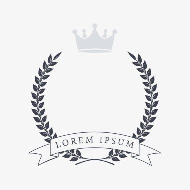Heraldic Wreath Icon with Copy Space and Ribbon for Inscription. Honor or Quality or Reward Symbol. Vector Isolated Silhouette