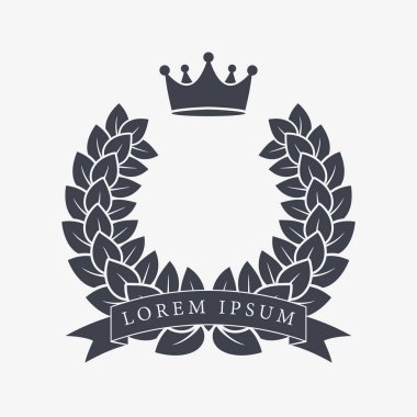 Heraldic Wreath Icon with Copy Space and Ribbon for Inscription. Honor or Quality or Reward Symbol. Vector Isolated Silhouette
