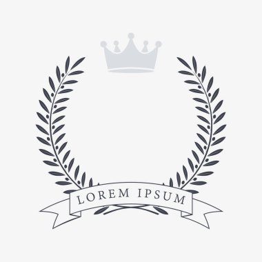 Heraldic Wreath Icon with Copy Space and Ribbon for Inscription. Honor or Quality or Reward Symbol. Vector Isolated Silhouette