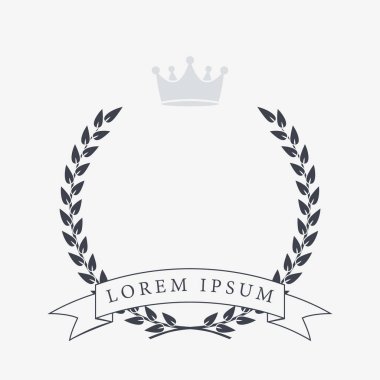 Heraldic Wreath Icon with Copy Space and Ribbon for Inscription. Honor or Quality or Reward Symbol. Vector Isolated Silhouette