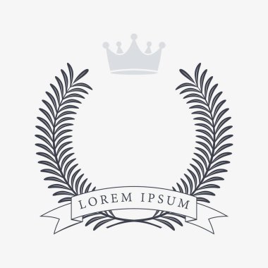 Heraldic Wreath Icon with Copy Space and Ribbon for Inscription. Honor or Quality or Reward Symbol. Vector Isolated Silhouette