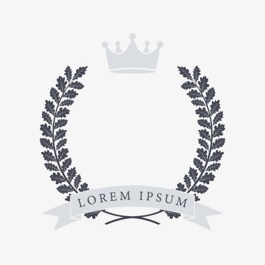 Heraldic Wreath Icon with Copy Space and Ribbon for Inscription. Honor or Quality or Reward Symbol. Vector Isolated Silhouette