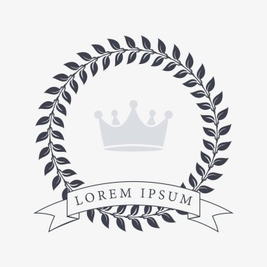 Heraldic Wreath Icon with Copy Space and Ribbon for Inscription. Honor or Quality or Reward Symbol. Vector Isolated Silhouette