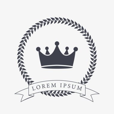 Heraldic Wreath Icon with Copy Space and Ribbon for Inscription. Honor or Quality or Reward Symbol. Vector Isolated Silhouette