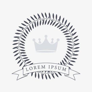 Heraldic Wreath Icon with Copy Space and Ribbon for Inscription. Honor or Quality or Reward Symbol. Vector Isolated Silhouette