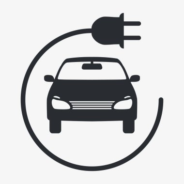 Elektrikli araba logosu. Eko araçlar simgesi. Ekolojik Taşımacılık/Nakliyat simgesi. İzole vektör