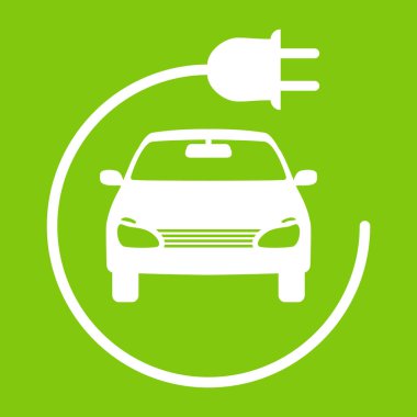 Elektrikli araba logosu. Eko araçlar simgesi. Ekolojik Taşımacılık/Nakliyat simgesi. İzole vektör