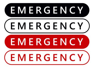 Acil durum etiket etiket. Acil durum afiş. Vektör