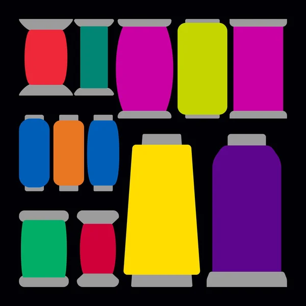 Hilos Costura Carretes Diferentes Formas Conjunto Vectores Bobinas Aisladas Color — Vector de stock