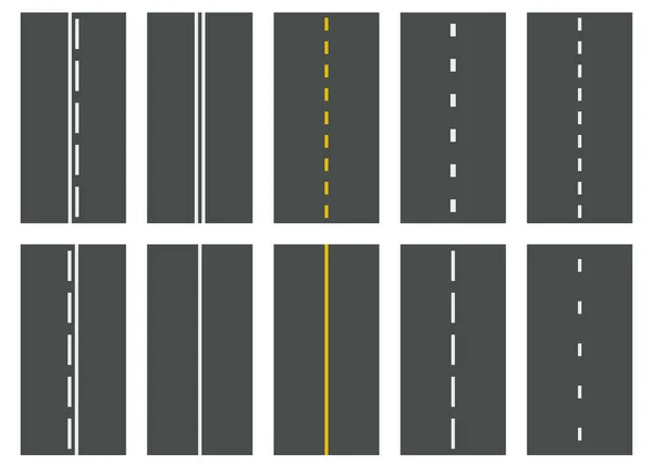 Uppsättning av sömlösa vägtyper. Highway ovanifrån. Vektor — Stock vektor