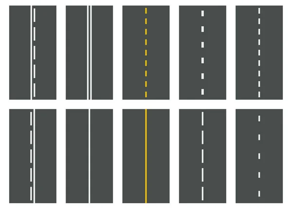 Reihe nahtloser Straßentypen. Autobahn von oben gesehen. Vektor — Stockvektor