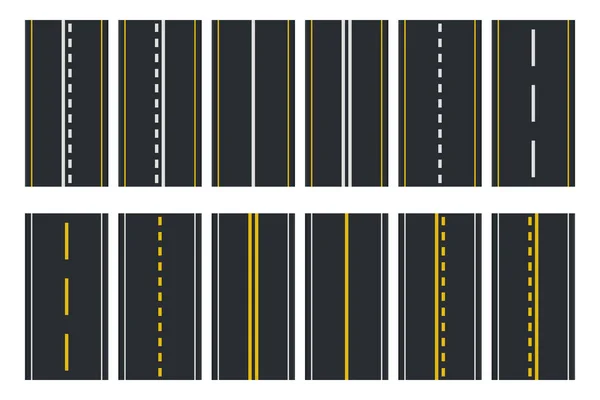 Set of Seamless Road Types. Highway Top View. Vector — Stock Vector