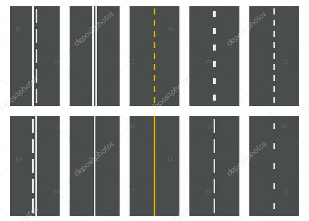 Set of Seamless Road Types. Highway Top View. Vector
