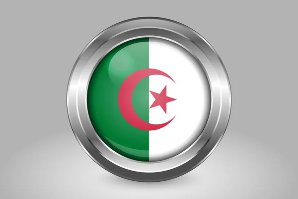 Drapeau d'Algérie. Icône vectorielle ronde en métal et verre. Isolé — Image vectorielle