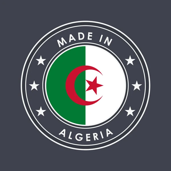 Cezayir bayrağı. Benzersiz Ulus için Ülke Adı ile Yuvarlak Etiket — Stok Vektör