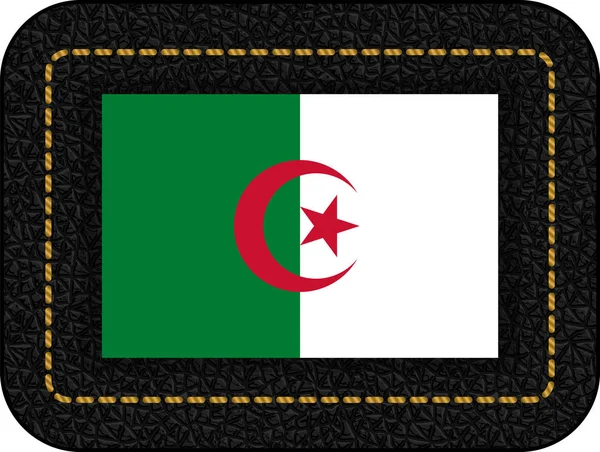 Flag of Algeria. Vector Icon on Black Leather Backdrop. Ratio 2: — Stock Vector