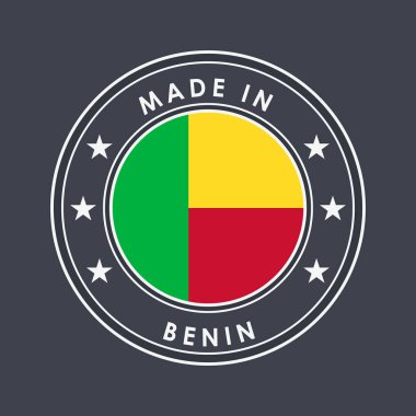 Benin bayrağı. Benzersiz Ulusal Ülke Adı ile Yuvarlak Etiket