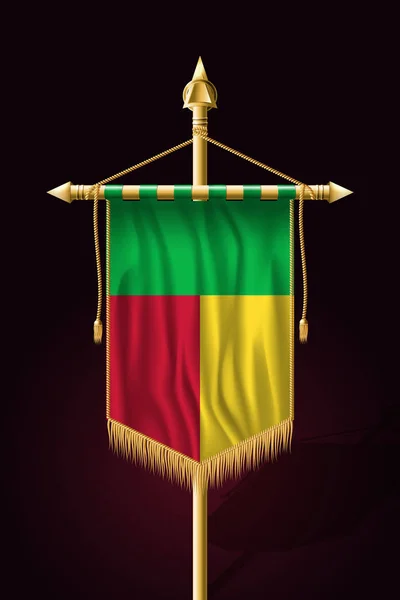 Vlag van Benin. Feestelijke verticale banner. Wandkleden met goud — Stockvector